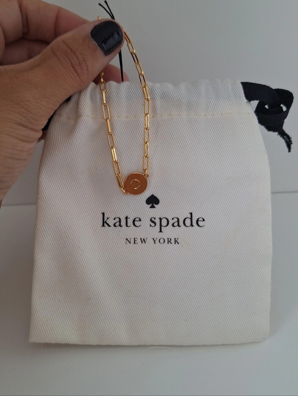 Kate Spade Gold Paperclip Chain "C"  Bracelet w/ Branded Dustbag NWT - Picture 2 of 3